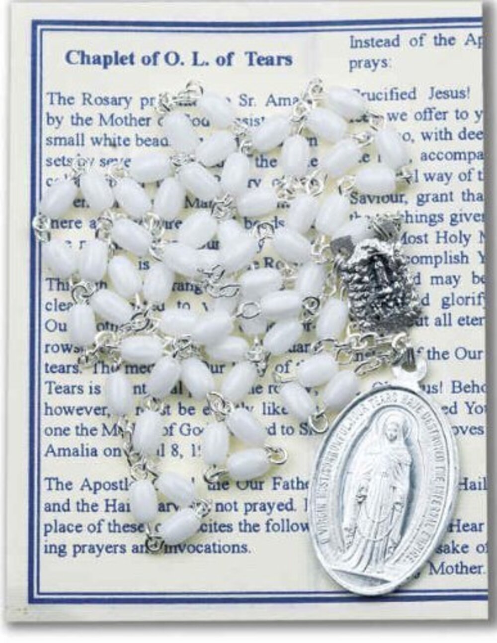 8231 Birsppy Our Lady of Tears Deluxe Chaplet with White Oval Beads